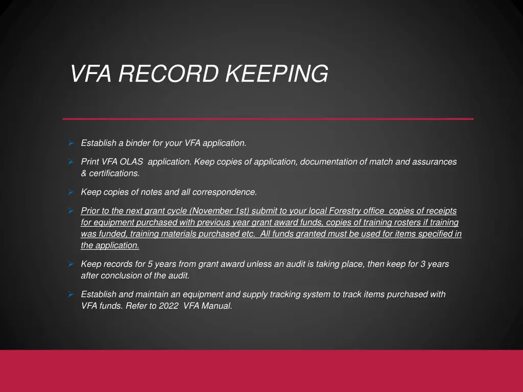 vfa record keeping