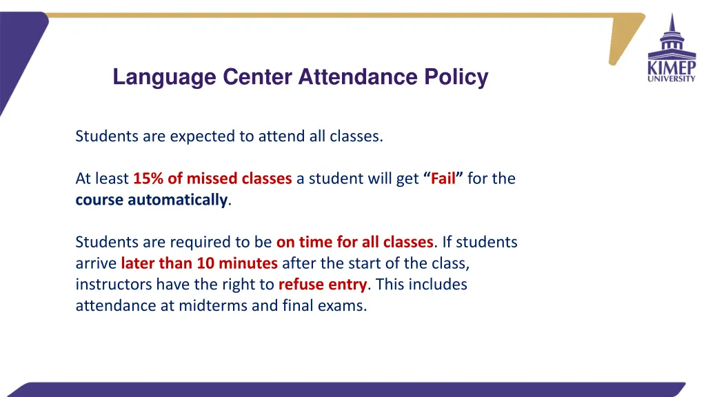 language center attendance policy