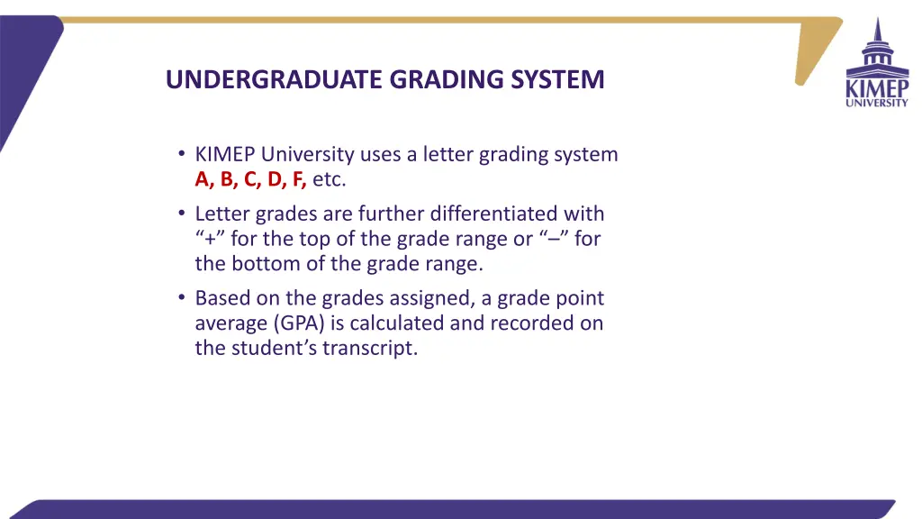 undergraduate grading system