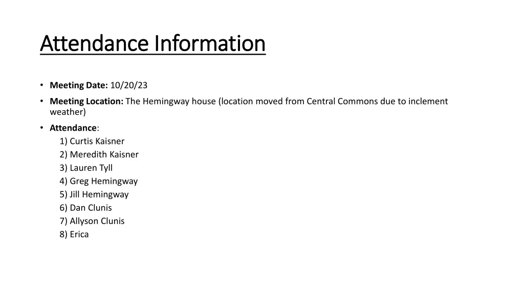 attendance information attendance information