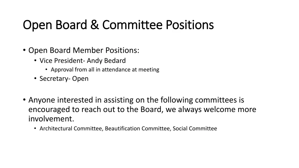 open board committee positions open board