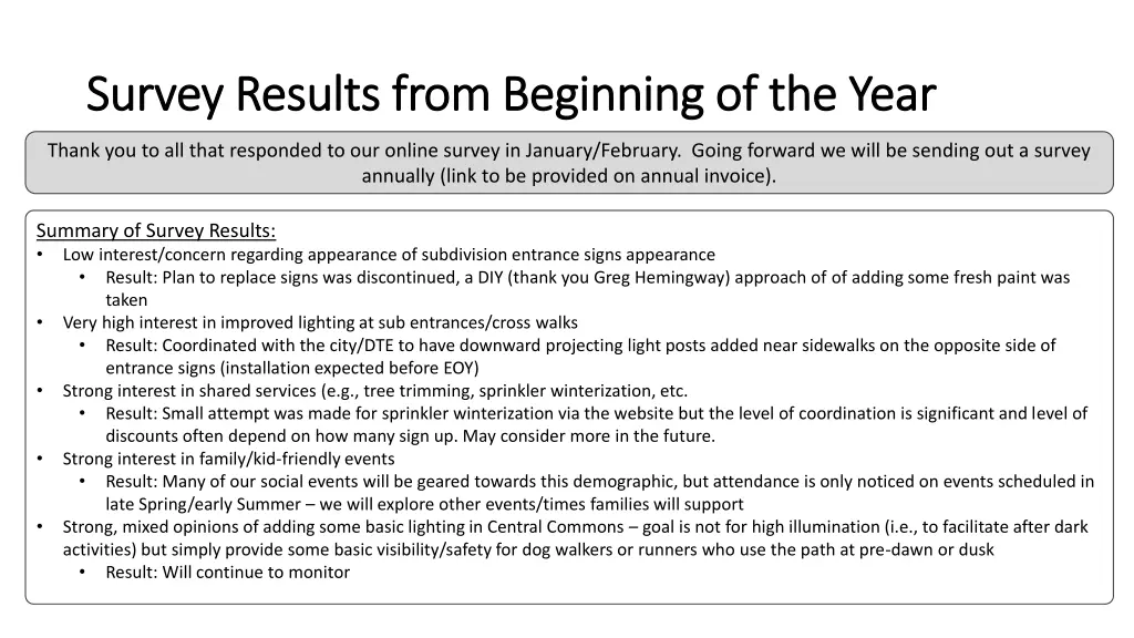 survey results from beginning of the year survey