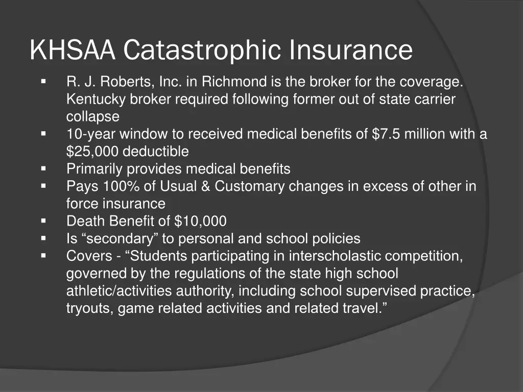 khsaa catastrophic insurance r j roberts