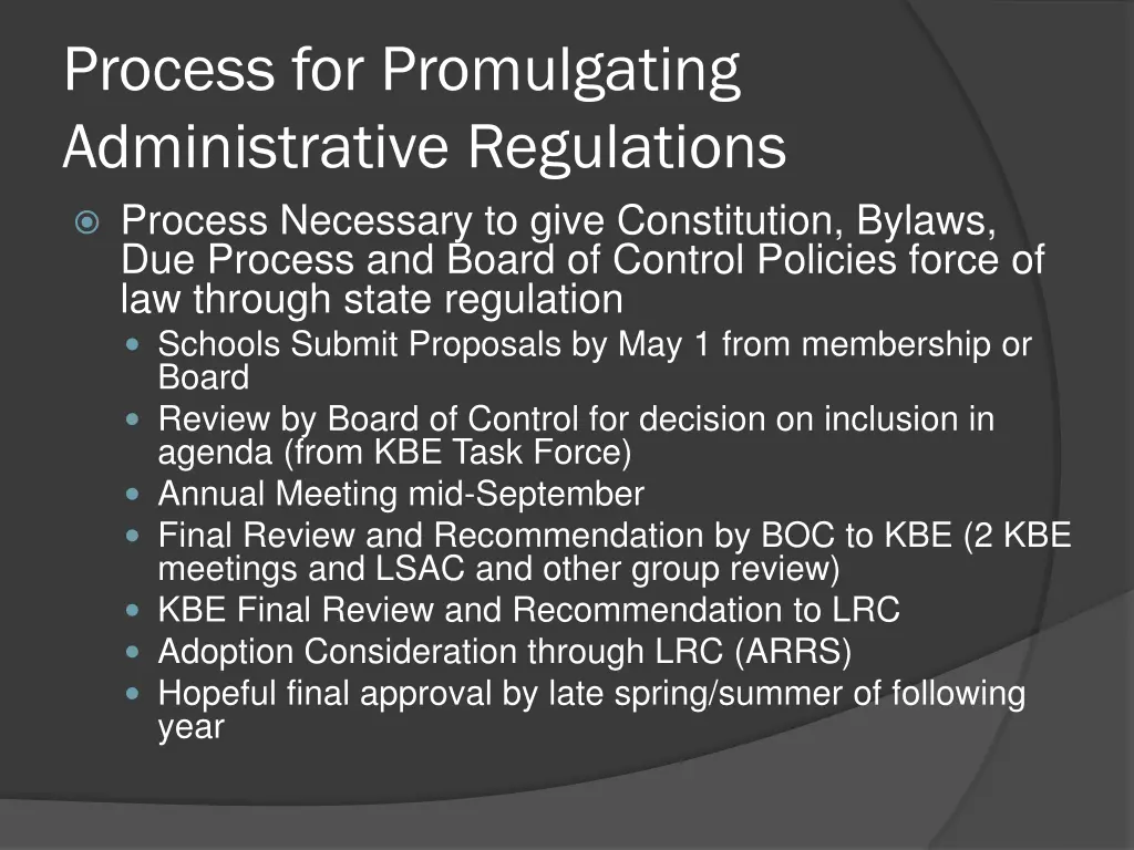 process for promulgating administrative