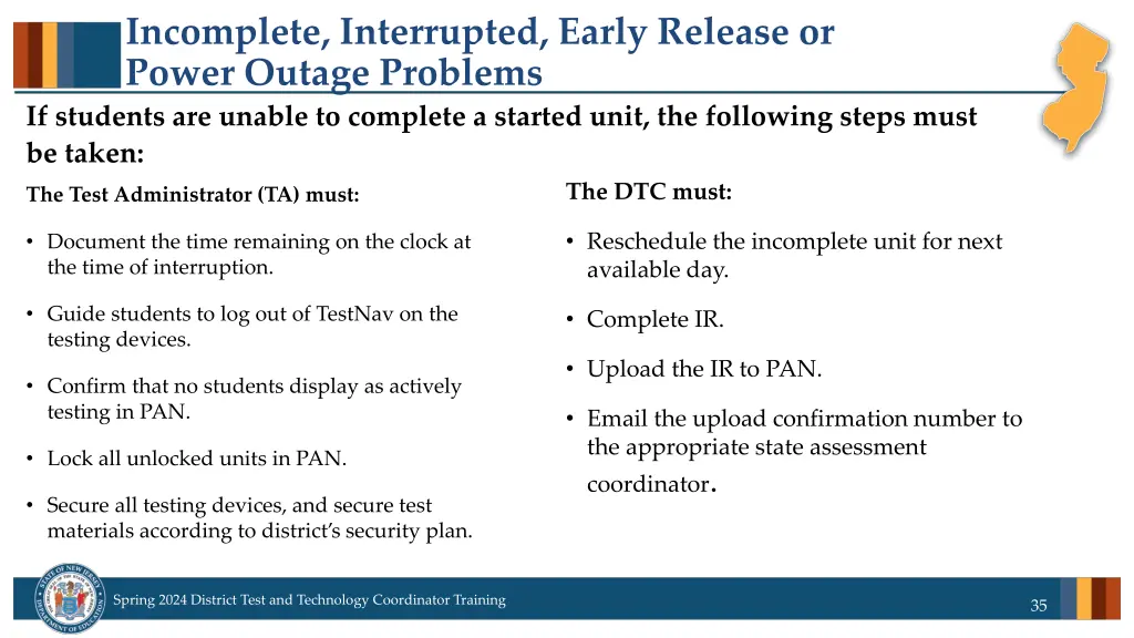 incomplete interrupted early release or power