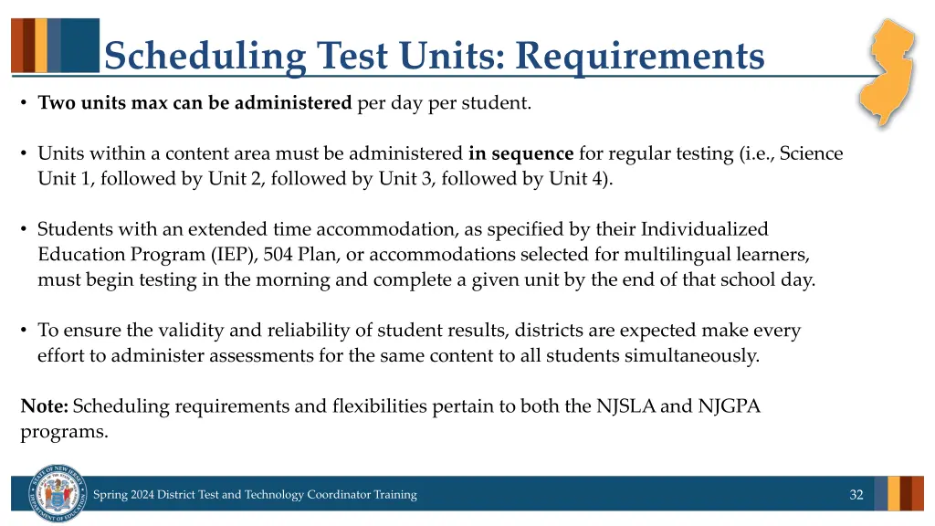 scheduling test units requirements