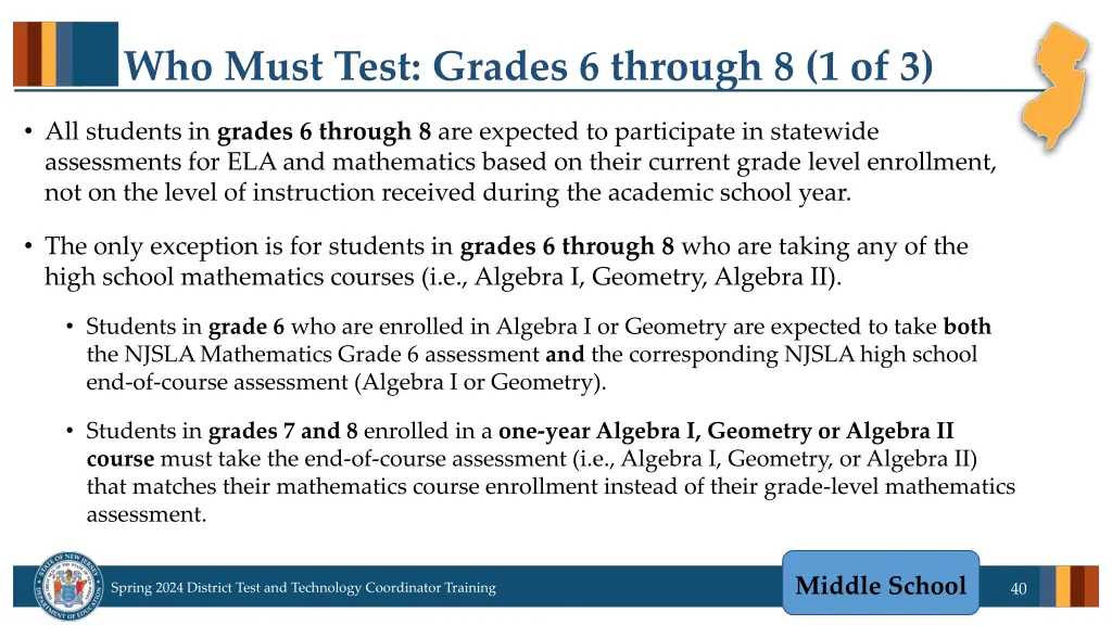 who must test grades 6 through 8 1 of 3