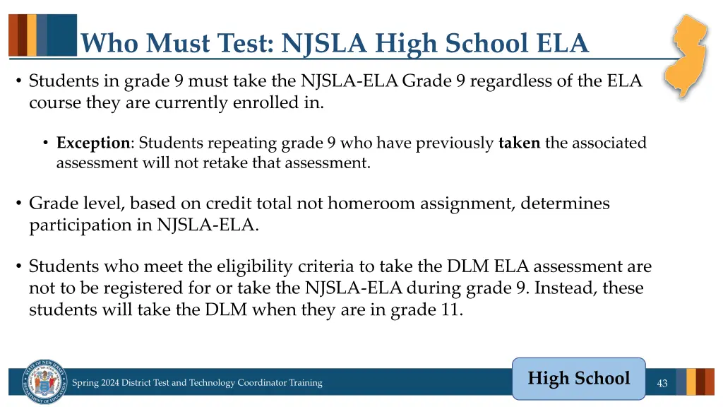 who must test njsla high school ela