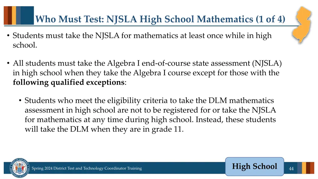 who must test njsla high school mathematics 1 of 4