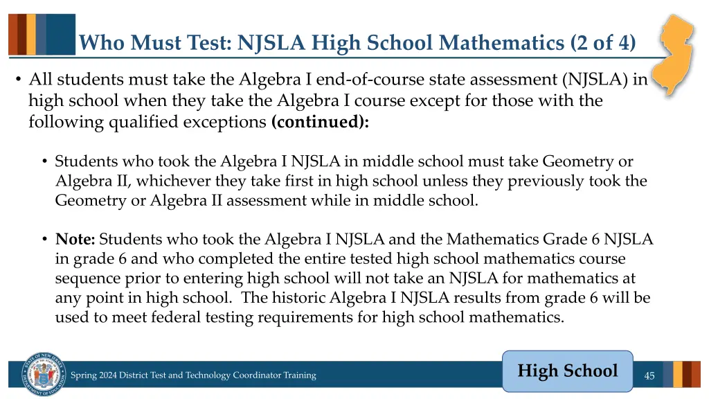 who must test njsla high school mathematics 2 of 4