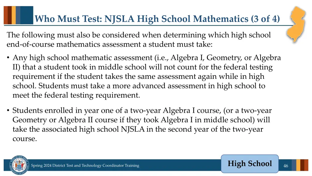 who must test njsla high school mathematics 3 of 4