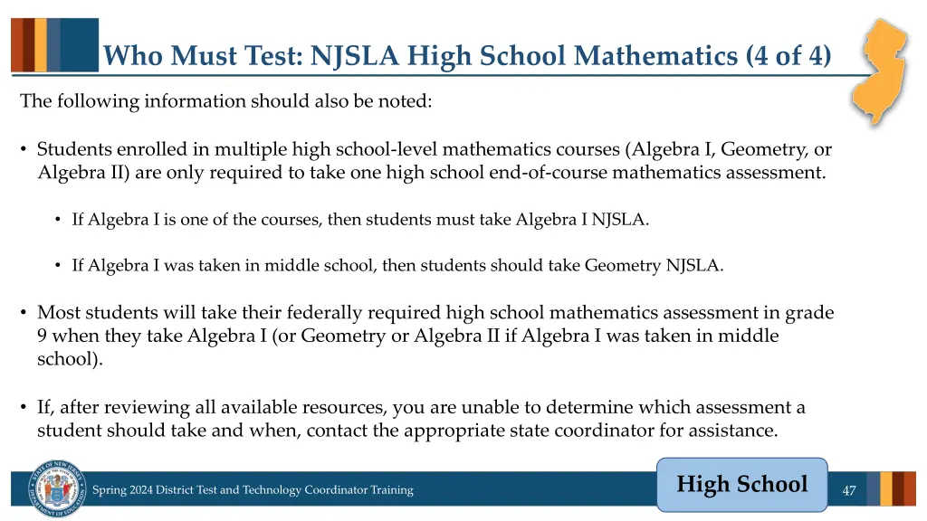 who must test njsla high school mathematics 4 of 4