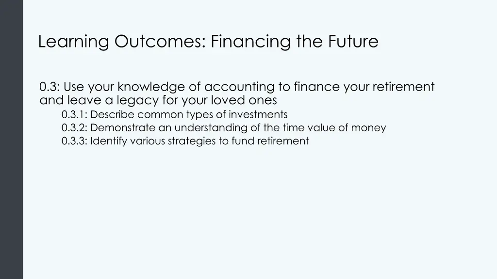 learning outcomes financing the future