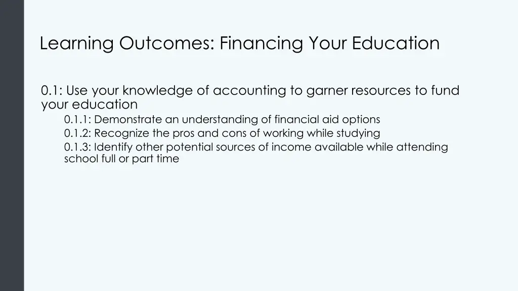 learning outcomes financing your education