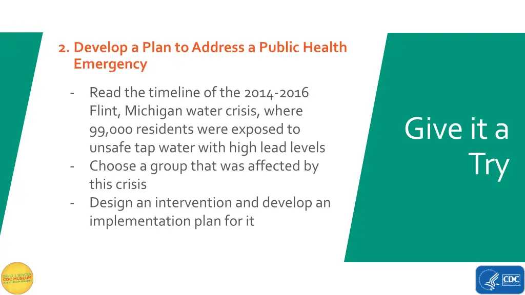 2 develop a plan to address a public health