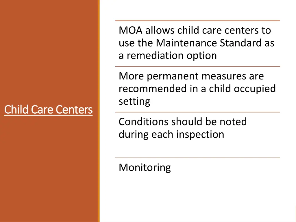 moa allows child care centers