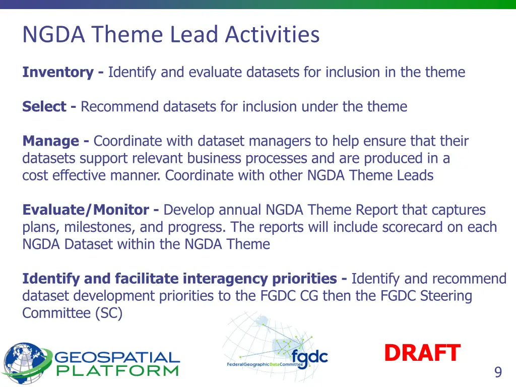 ngda theme lead activities