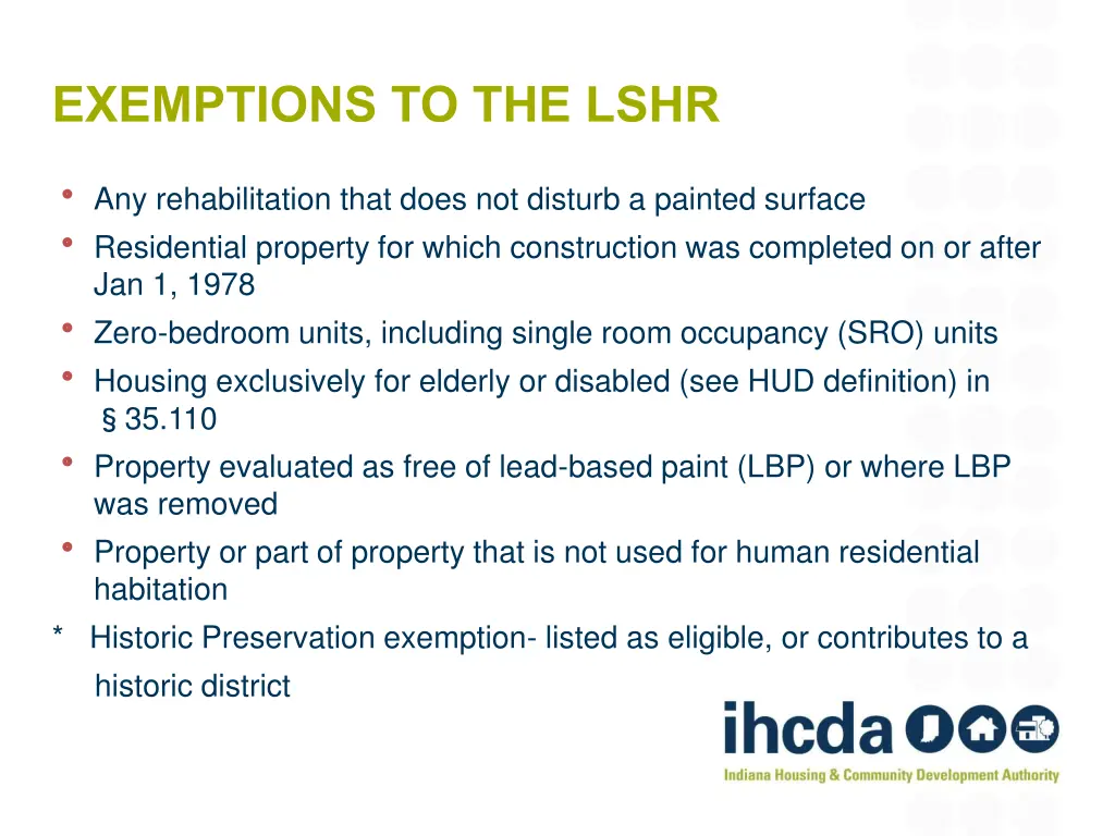 exemptions to the lshr