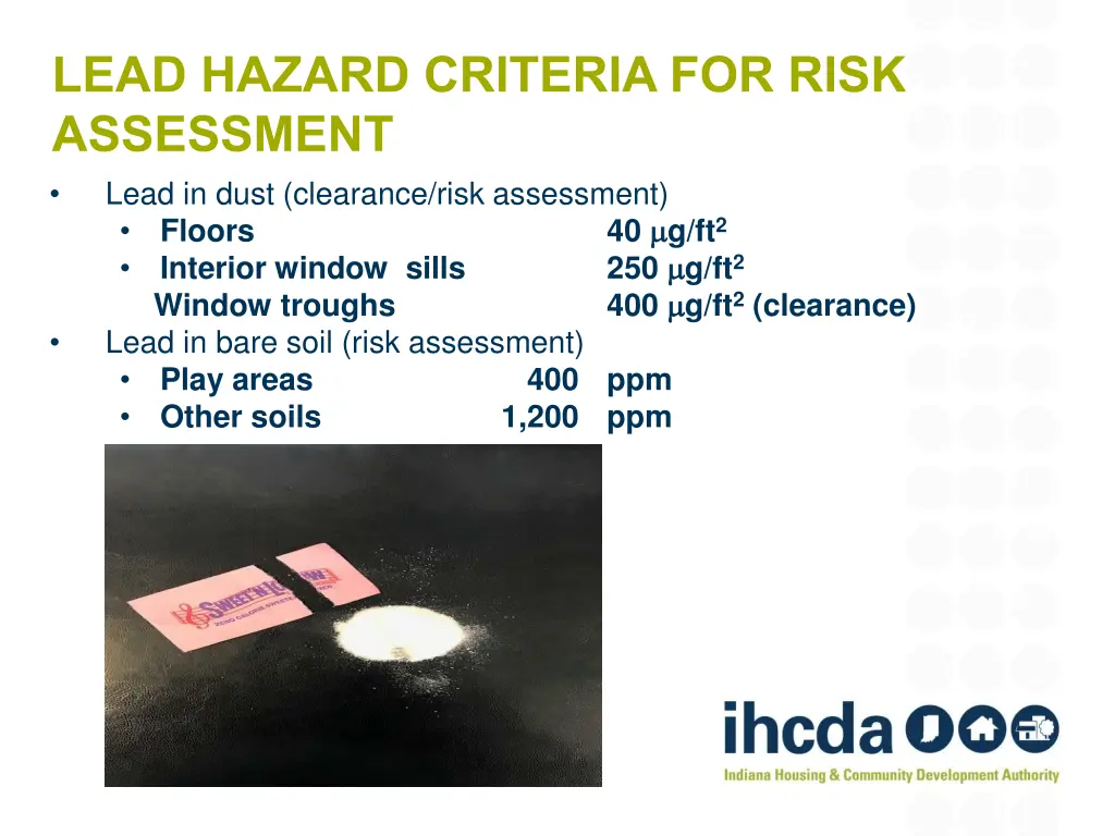 lead hazard criteria for risk assessment lead