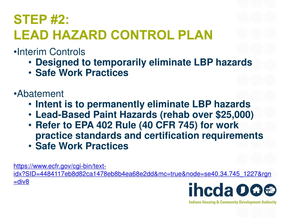 step 2 lead hazard control plan interim controls