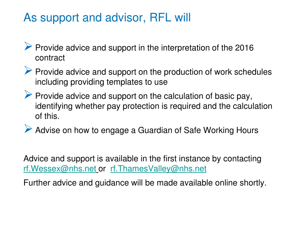 as support and advisor rfl will