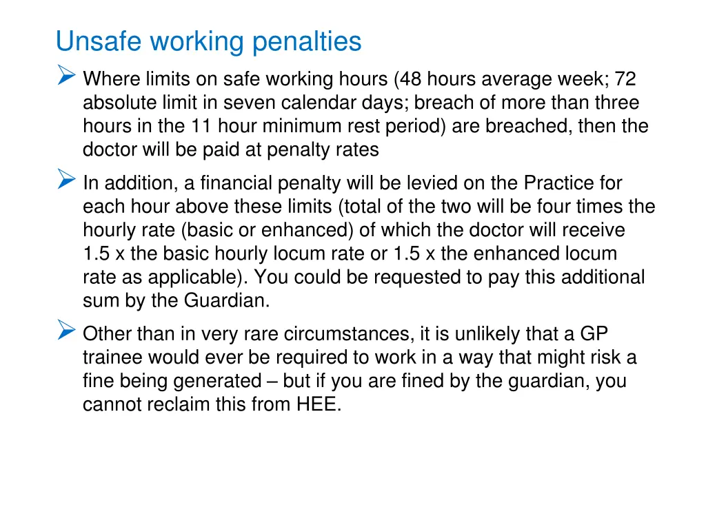 unsafe working penalties where limits on safe