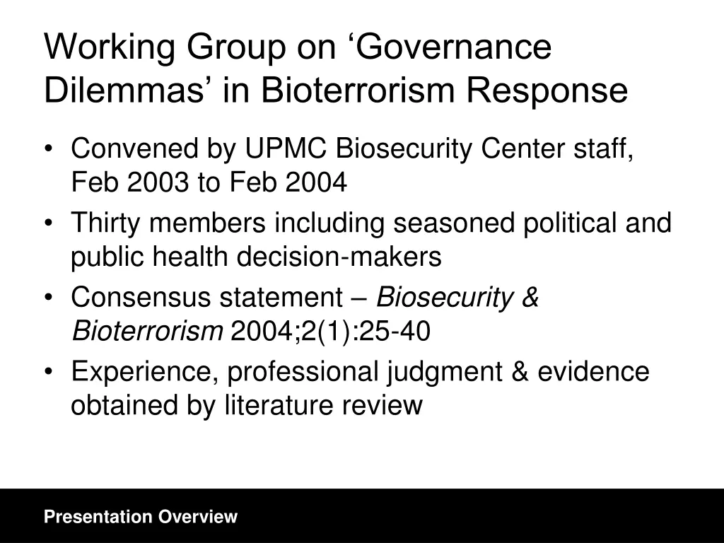 working group on governance dilemmas