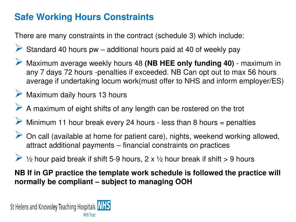 safe working hours constraints