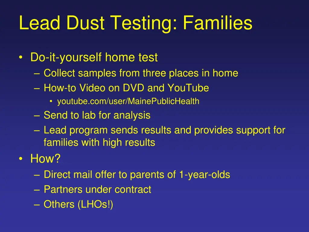 lead dust testing families