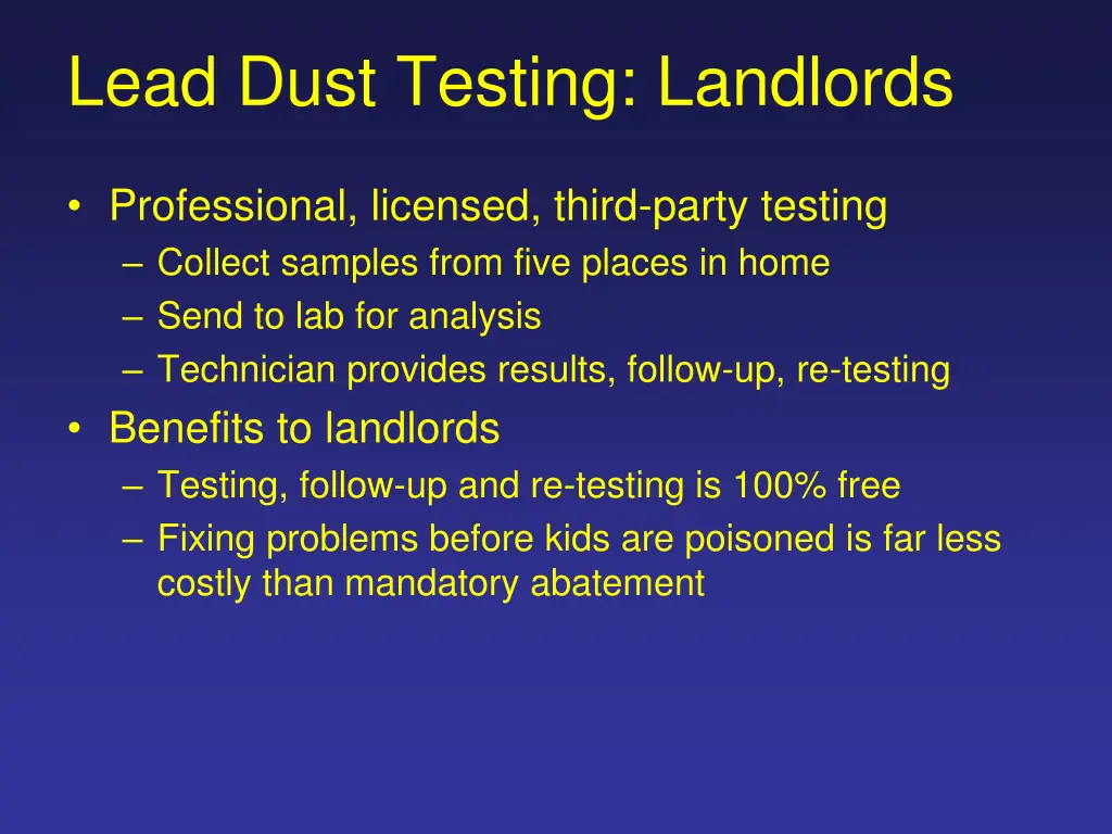 lead dust testing landlords