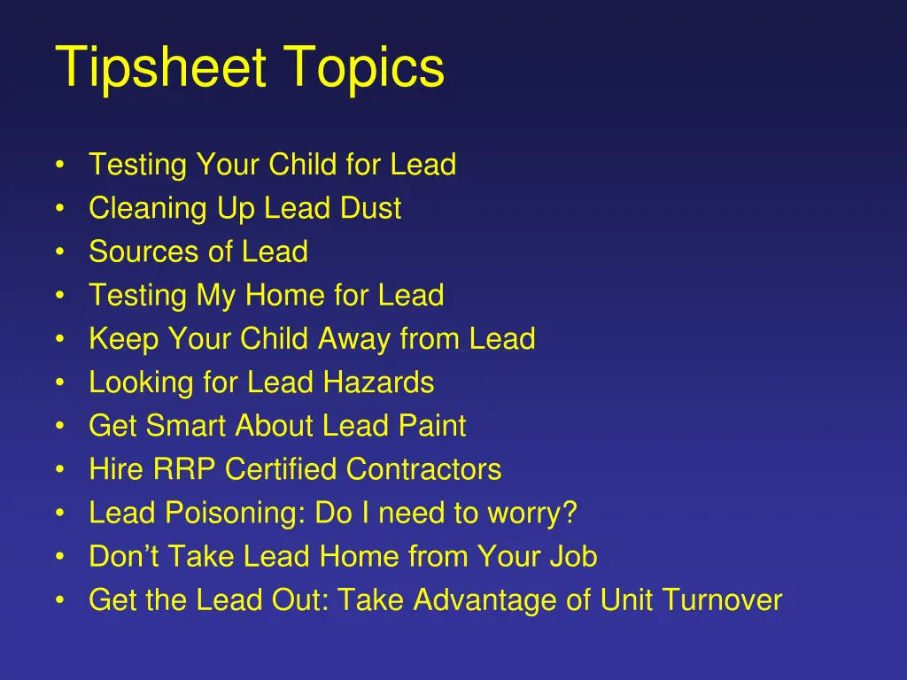 tipsheet topics