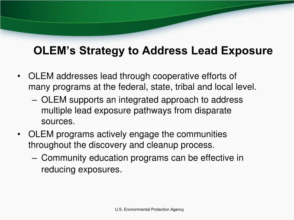 olem s strategy to address lead exposure