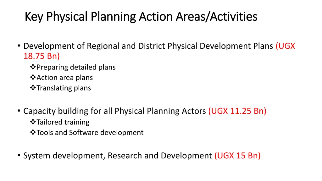 key physical planning action areas activities