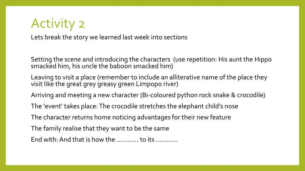 activity 2 lets break the story we learned last