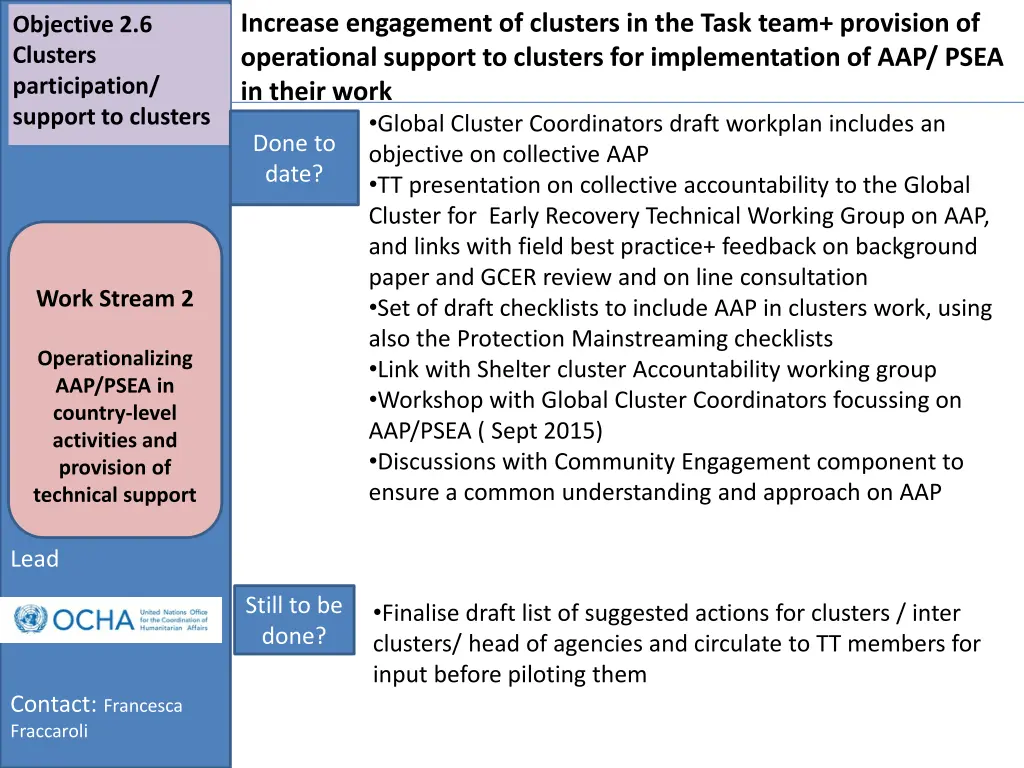 increase engagement of clusters in the task team