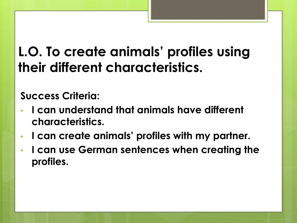 l o to create animals profiles using their