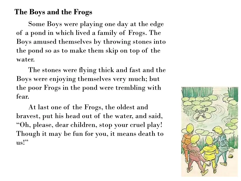 the boys and the frogs some boys were playing