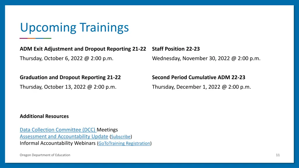 upcoming trainings