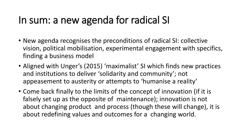 in sum a new agenda for radical