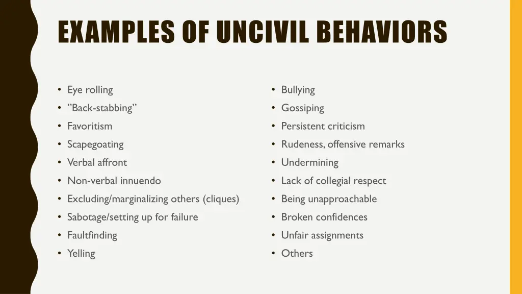 examples of uncivil behaviors