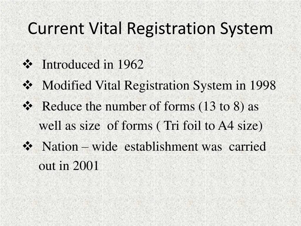 current vital registration system