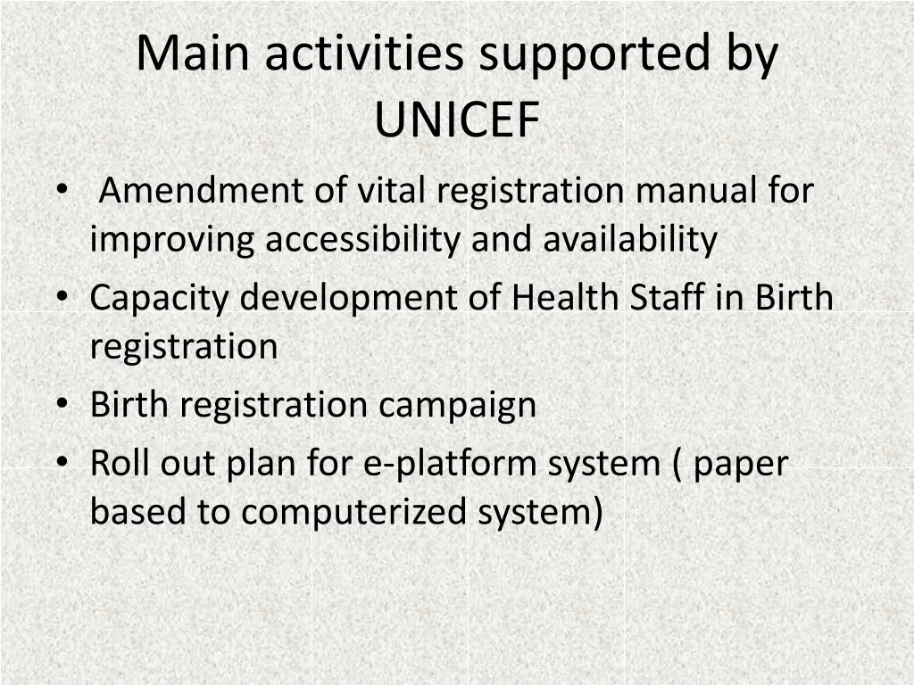 main activities supported by unicef amendment