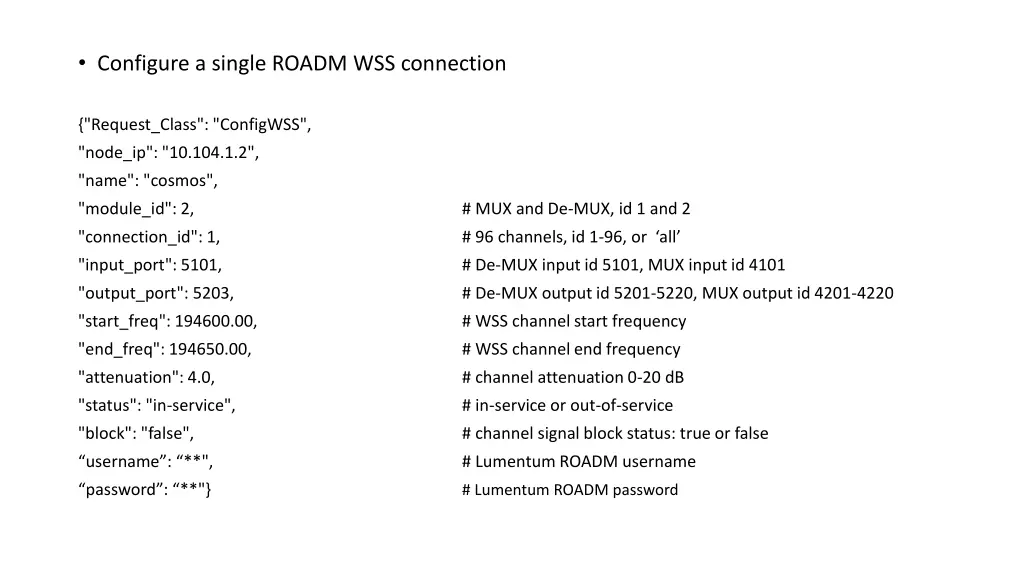 configure a single roadm wss connection