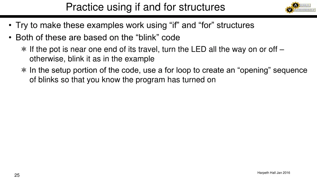 practice using if and for structures