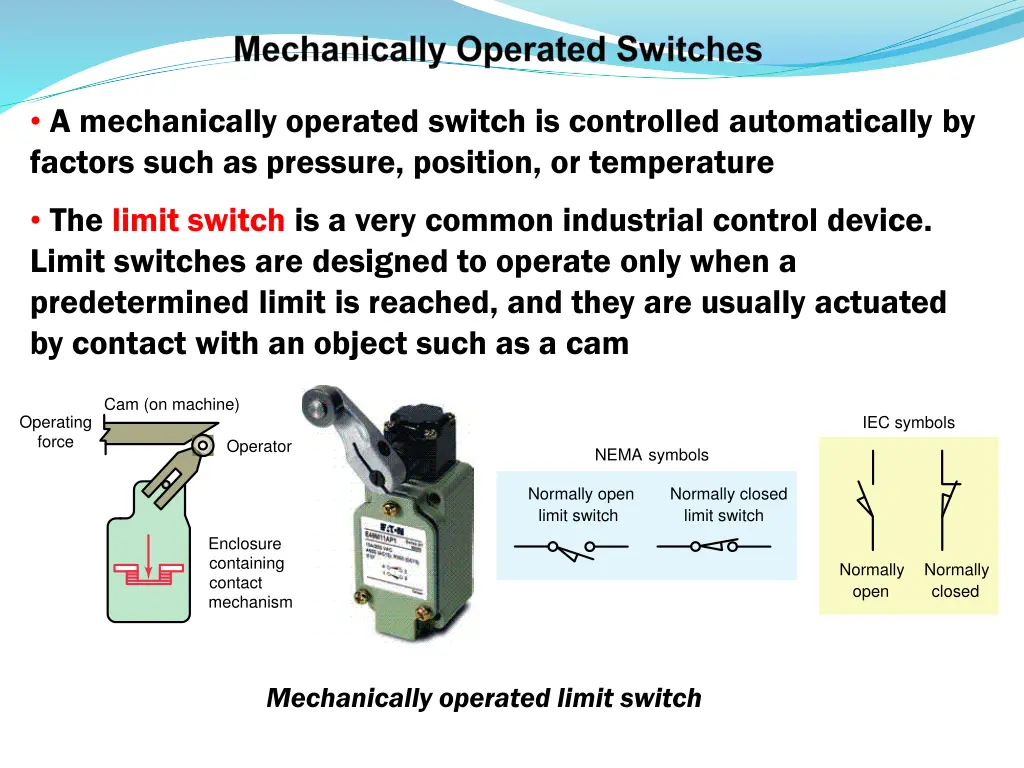 a mechanically operated switch is controlled