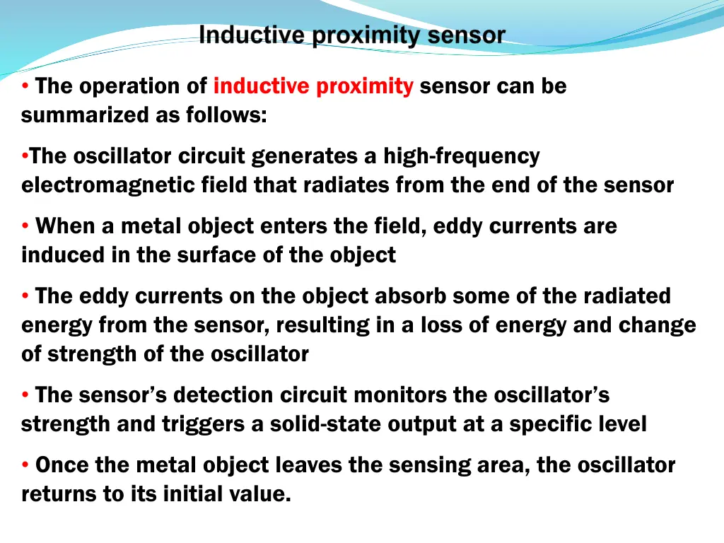 the operation of inductive proximity sensor