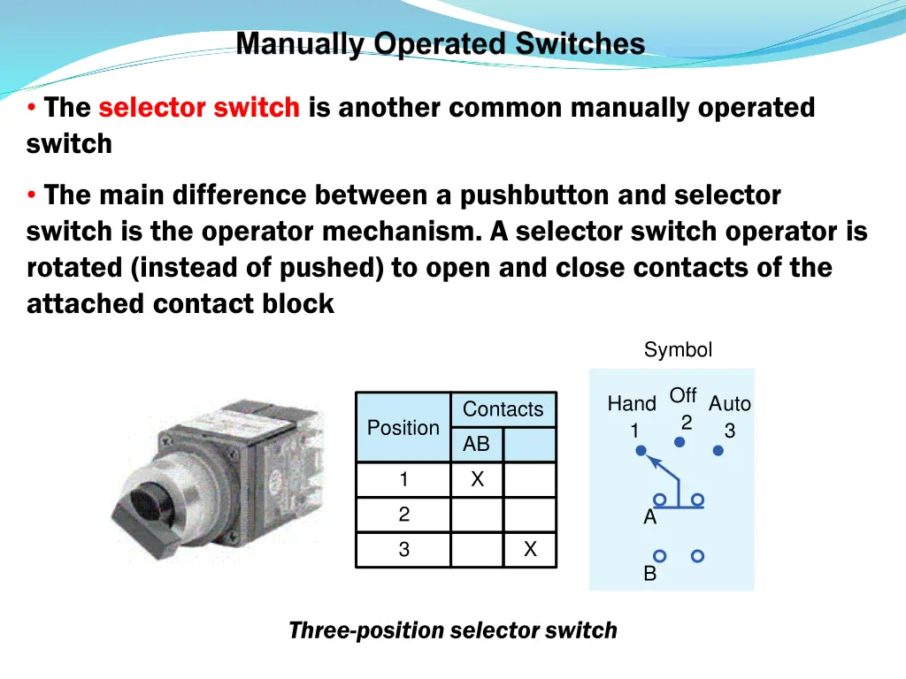 the selector switch is another common manually