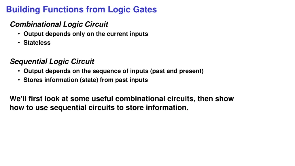 building functions from logic gates