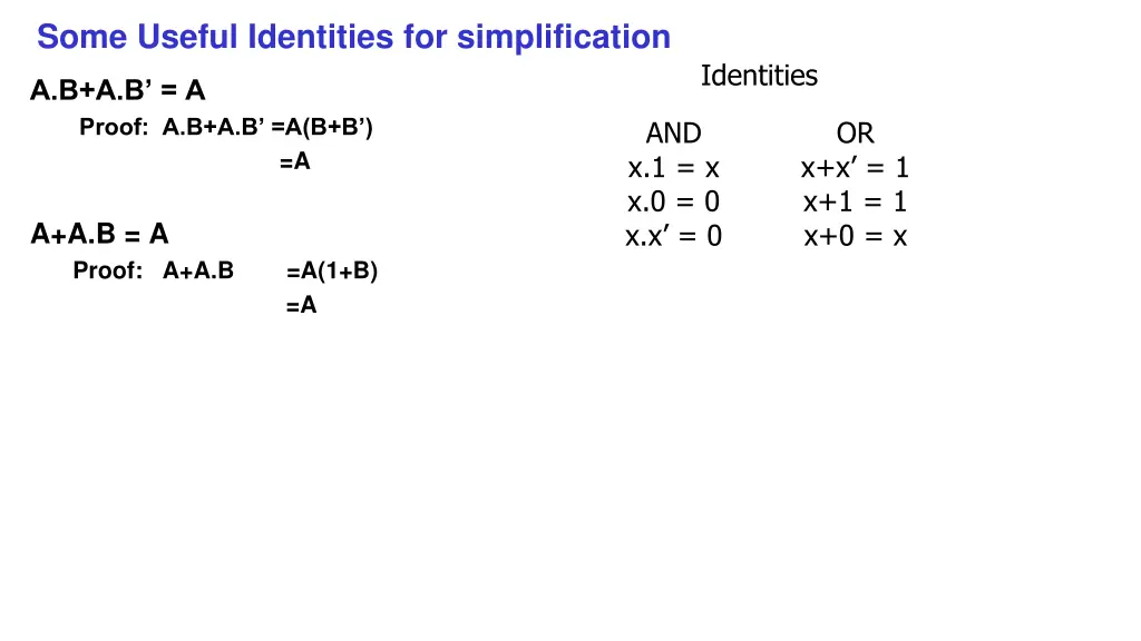 some useful identities for simplification