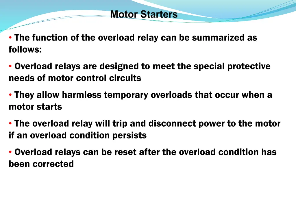 the function of the overload relay